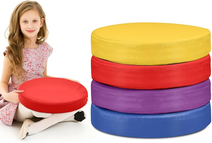 Juexica 4 Pcs Extra Thick Flexible Seating Floor Cushions Assorted Colored Pillow Floor Cushions for Classroom Soft Flexible Seating for Learning Sitting Office School Chair (Bright Colors,Round)