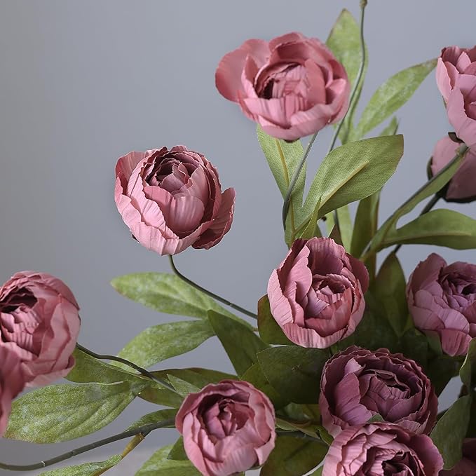 VIERENA 12 Pcs Faux Silk Peony Artificial Flowers for Vase -27", Bulk Fake Peonies Branches with Stems for DIY Bouquet Centerpieces Wedding Fillers Arrangements Shower Decorations (Warm Pink)