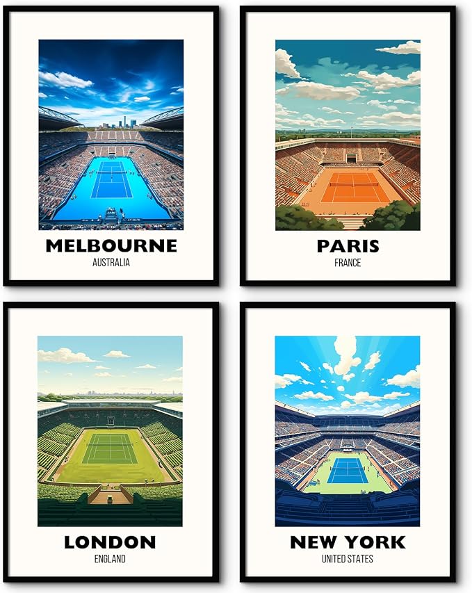 Grand Slam Wall Art Tennis Canvas Poster Sports Wall Decor Tennis Gym Prints Athlete Pictures Fashion Poster Grand Slam Club Artwork Center Painting for Living Room Bedroom 12x16 Inch Unframed