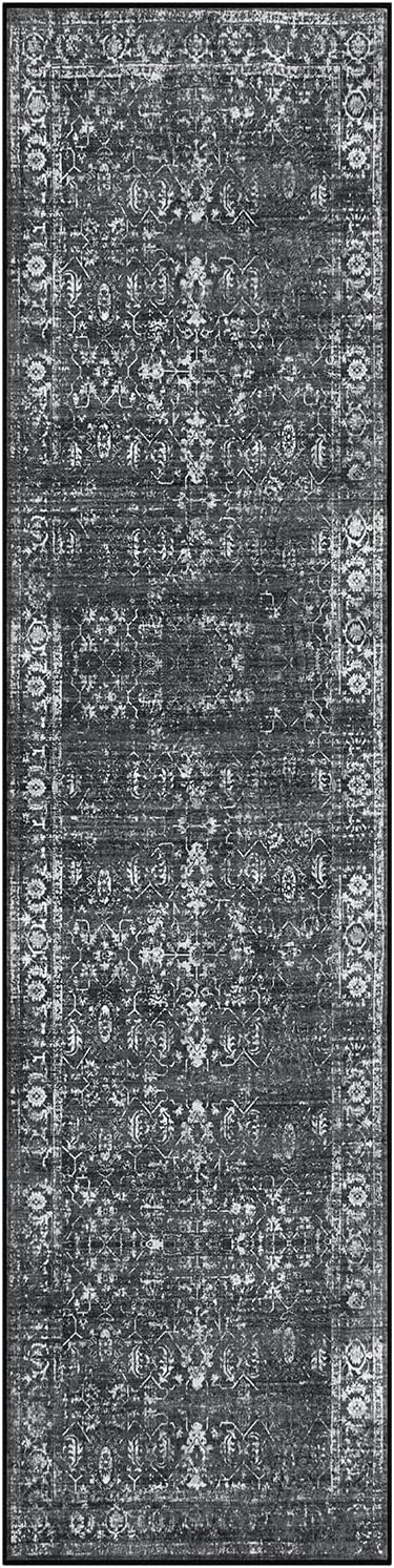 Lahome Margot Black Washable Runners for Hallways, Boho 2'6"x10' Kitchen Runner Rugs Non Skid Indoor Bathroom Runner Rug, Distressed Carpet Runners for Bedroom Entryway (2'6"x10', Black/Grey)