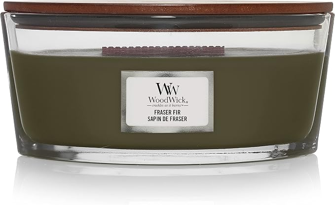 Woodwick Ellipse Scented Candle, Frasier Fir, 16oz | Up to 50 Hours Burn Time & Medium Hourglass Candle, Evening Bonfire - Premium Soy Blend Wax, Pluswick Innovation Wood Wick, Made in USA