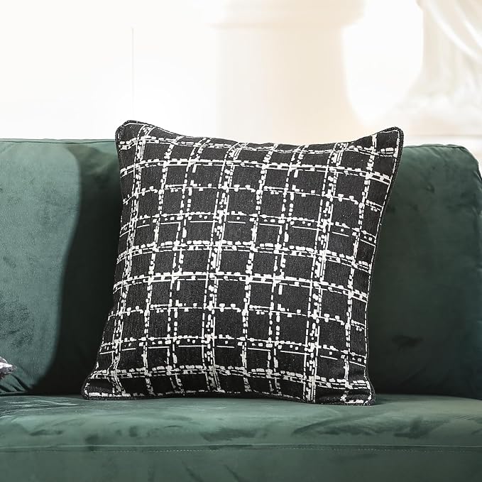 bilin gaier Designer Vintage Linen Throw Pillow Cover,18"x18"-Callalily C | Elegant Square Pillow Cover,Concealed Zipper Design,Plaid Print Pattern,Sofa,Bedroom,Living Room,Lounge Chair