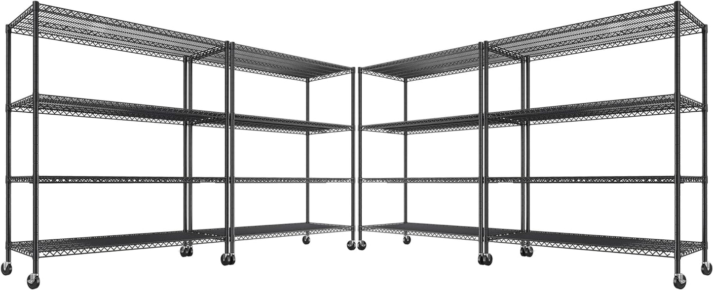 REIBII 55.5''W Heavy Duty Metal Shelves with Wheels - 4PCS Adjustable Garage Storage Rack, 75.6" H X 55.5''W X 24" D
