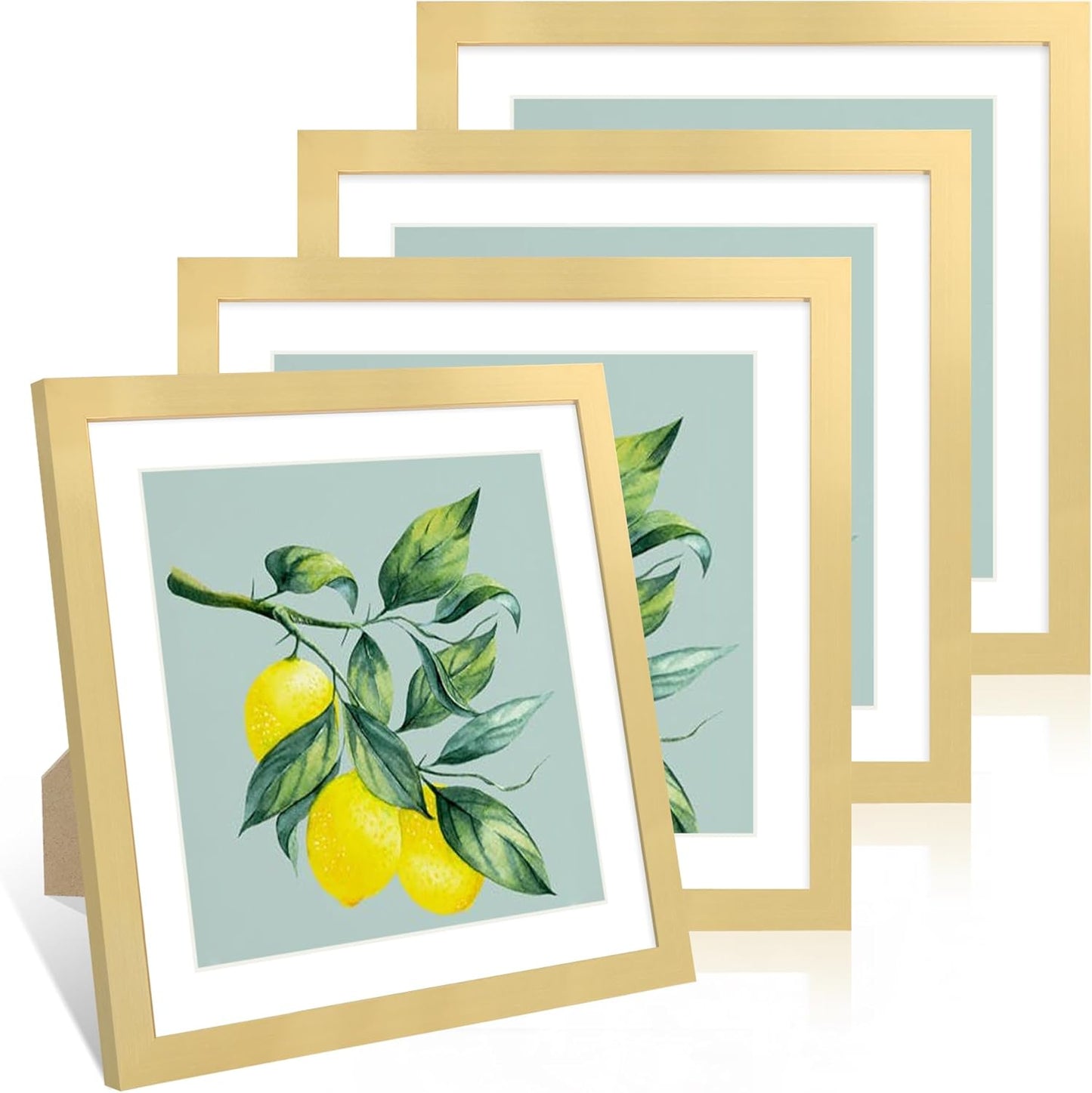12x12 Picture Frame Set of 4, 12 x 12 Wood Photo Frames with Mat for 10x10 or 30x30cm Diamond Painting Art, Wooden Frame with Real Glass Cover for Wall and Tabletop Display,Gold