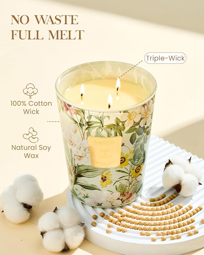 M&SENSE Sage Citrus Soy Candle, 35oz 3-Wick, Kitchen Fresh Odor Eliminator | 150H Slow Burn, Non-Toxic, Large Jar, Home Freshener, Stress Relief, Relaxation Housewarming Gift