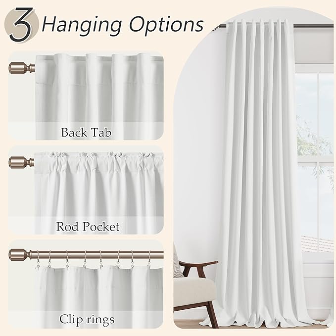 Guken Off White 100% Blackout Curtains 84 Inch Length 2 Panels Set for Living Room Bedroom Back Tab Thermal Insulated Black Out Linen Drapes Room Darkening Window Curtains 84 Inches Long