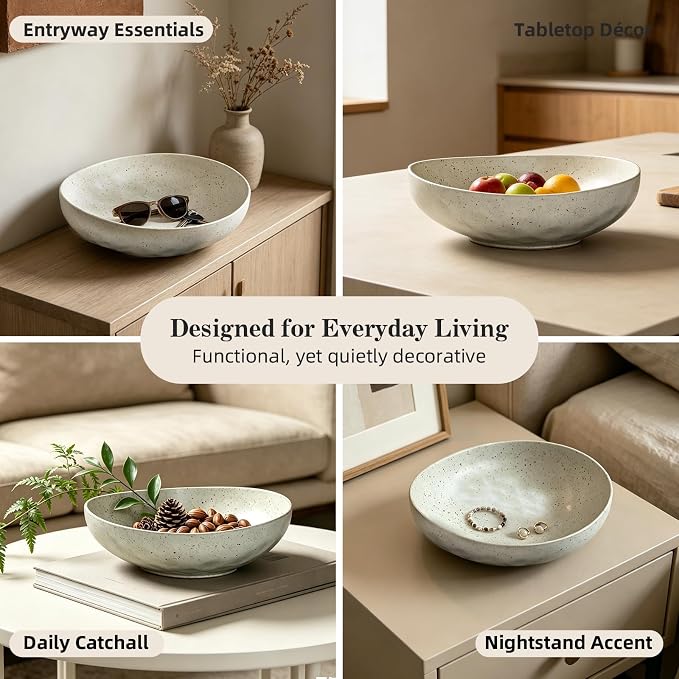 salomayes Wabi-Sabi Decorative Bowl, Matte Off-White Ceramic Key Bowl with Natural Speckled Glaze, One-of-a-Kind Artisan Finish for Entryway, Kitchen Counter or Tabletop Décor