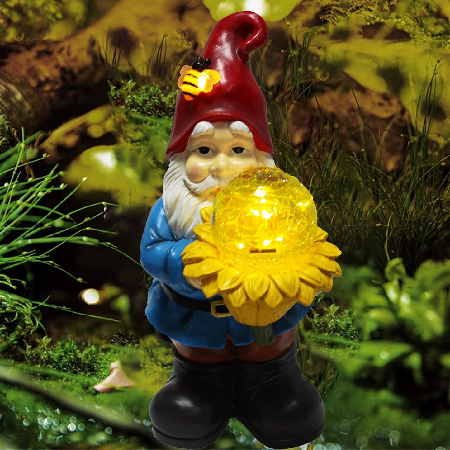 Solar Gnome Waterproof - Gifts for Mom Women Solar Outdoor LED Lights Resin Garden Gnome Statues Decor Lantern Figurines Funny Decorations Outdoor Indoor Porch Decor (Warm White Orb)