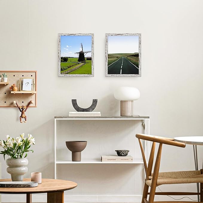 Picrit 8x10 Farmhouse Picture Frame Set of 12, Display 5x7 with Mat or 8x10 without Mat, Rustic Photo Frames for Wall Mounting or Table Top Display, Country Gray
