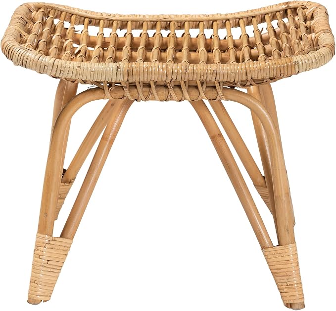 Bali & pari Earvin Modern Bohemian Natural Rattan Footstool