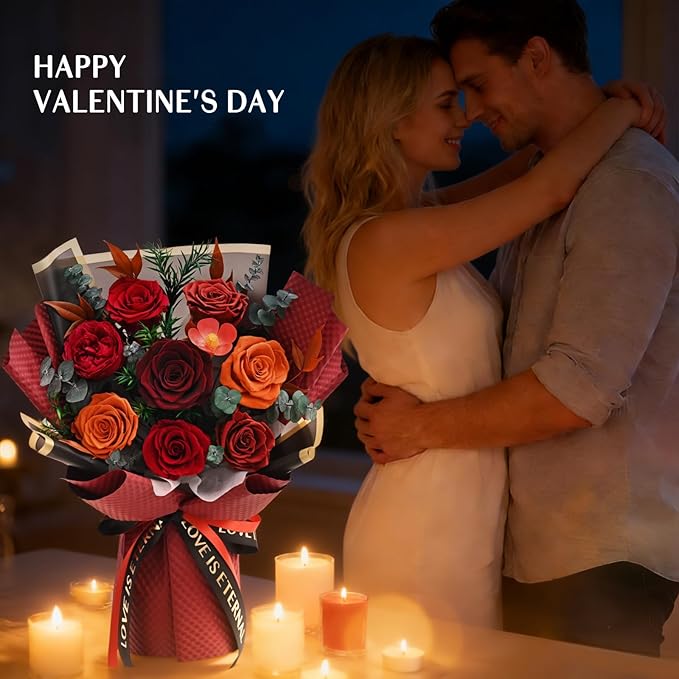 Forever Rose Flowers for Delivery, 8-Piece Preserved Roses Bouquet Birthday Gifts for Women, Long Lasting Red Roses with Gift Box for Mom, Forever Flowers with Vase for Her Wife Girlfriend
