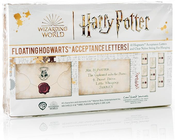 CON*QUEST Journals Harry Potter Official Floating Hogwarts Acceptance Letter Decoration, 40 Letter Cards & Nylon String for Hanging, Home Decor, Officially Licensed (40-Pieces, 4 String of 10 Letter)