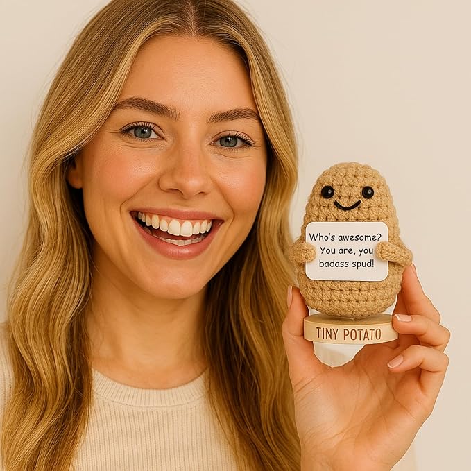 Empowering Gift for Strong Women - Funny Positive Crochet Potato W/ 30 Badass Affirmation Cards | Friendship Present for Mothers Day, Gag Birthday Gifts for Friends, Teens, Coworker, Sister, Mom, BFF