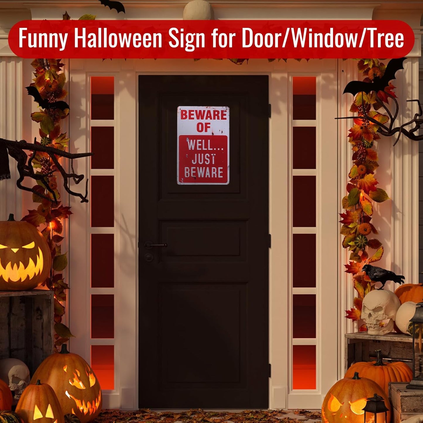 Alotpower Halloween Decorations Metal Tin Sign for Outdoor Yard, Garage Wall, Rustic Vintage Beware of Well Just Beware, 7.8x11.8in