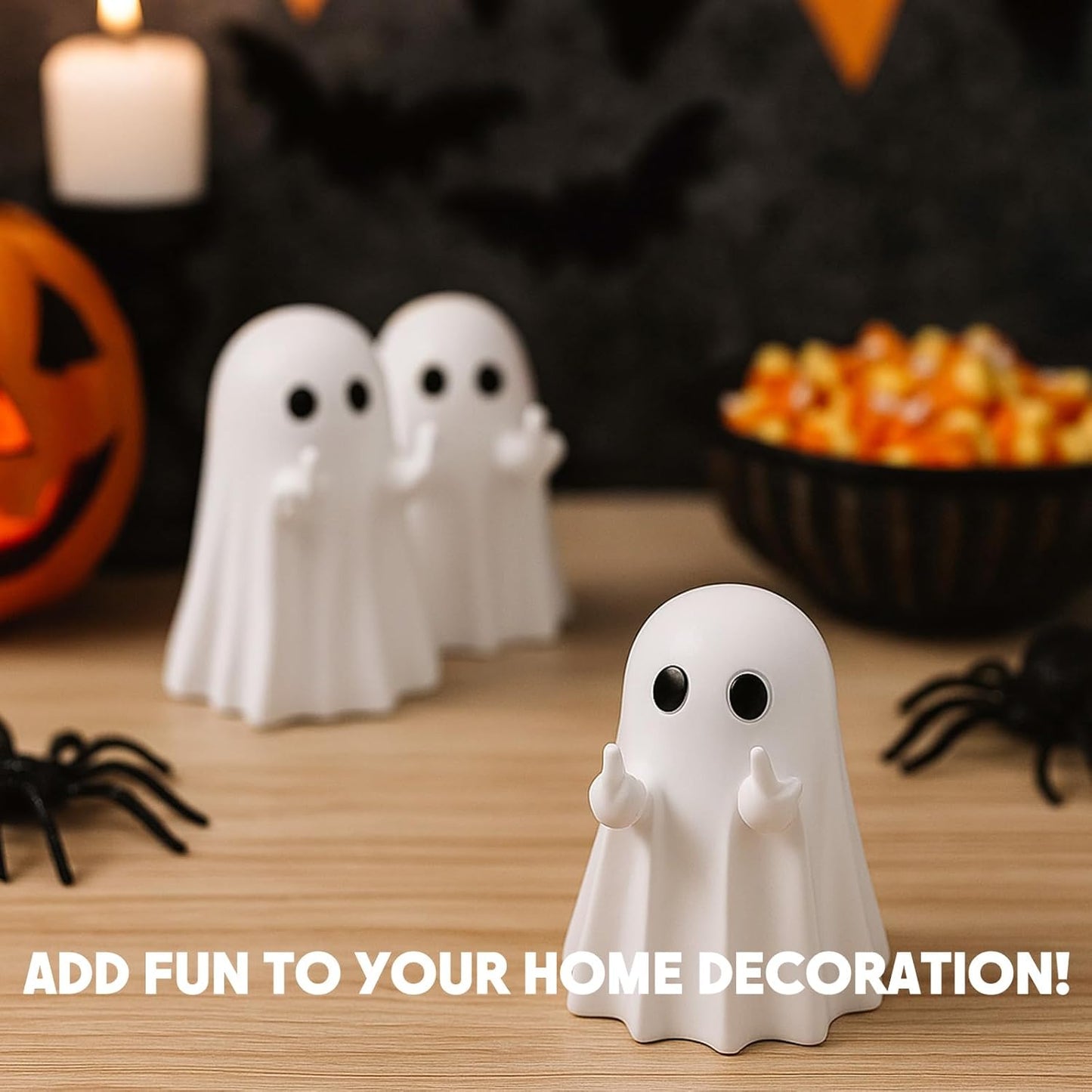 Halloween Ghost Figurine, Funny Spooky Resin Middle Finger Statue, Cute Decor for Halloween Decorations Indoor, Porch and Indoor Spooky Home Decor Gifts