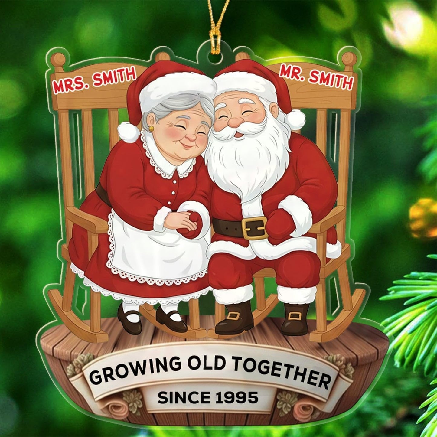 Personalized Text & Name Old Couple Sitting On Rocking Chairs Shaped Xmas Ornament, Growing Old Together Anniversary Ornament Gift for Husband Wife Parents,Custom Mr Mrs Together Christmas Decor 2025