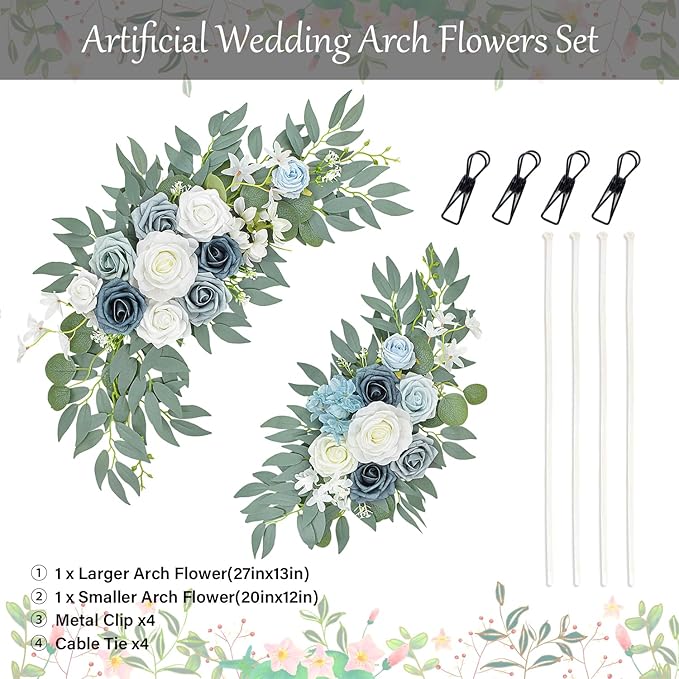 Blue Wedding Arch Flower Swags Set of 2, Artificial Arch Flower for Wedding Reception Ceremony, Bridal Shower, Baby Shower, Photo Backdrop Decorations (Blue)