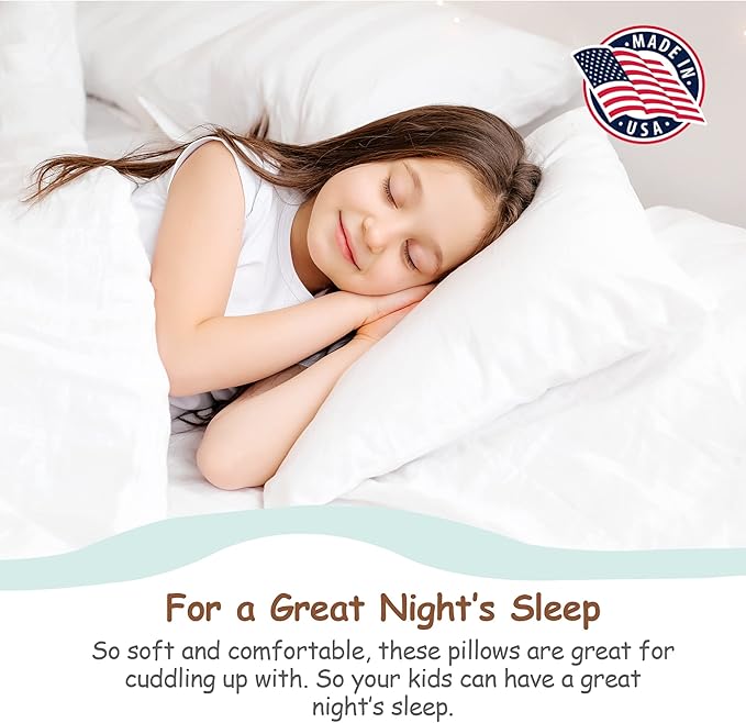 Pillowflex Sleep & Toddler Pillow (18x24 inches) - Soft Faux Synthetic Down Alternative, Perfect for Toddlers, Bed Pillows for Sleeping Wedge with Neck Support and Allergy Free Kid's Pillows.