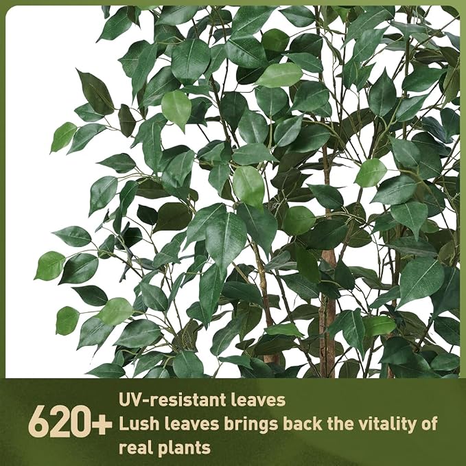 VeriNatural 6ft Artificial Ficus Tree,Tall Faux Tree with Silk Leaves & Real Wood Trunk,UV Resistant Potted Fake Plant with Pebbles & Planter-Indoor Outdoor Floor Plant for Home Living Room,VN129