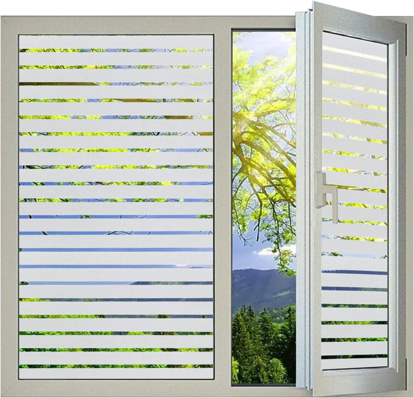 Window Privacy Film with Installation Tools, Stripe Window Film, Static Cling, Anti UV, Heat Control, Ideal for Home Shower Office Glass Door (Stripes Pattern, 29.6X157.4Inch)