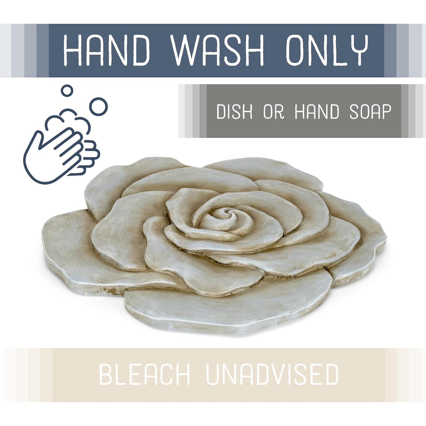 NAT & Jules Rose Flower Shaped Dimensional Indoor Outdoor 12 inch Cast Resin Decorative Garden Stepping Stone, Patio, Walkway Sculpture Yard Art, Stone Grey