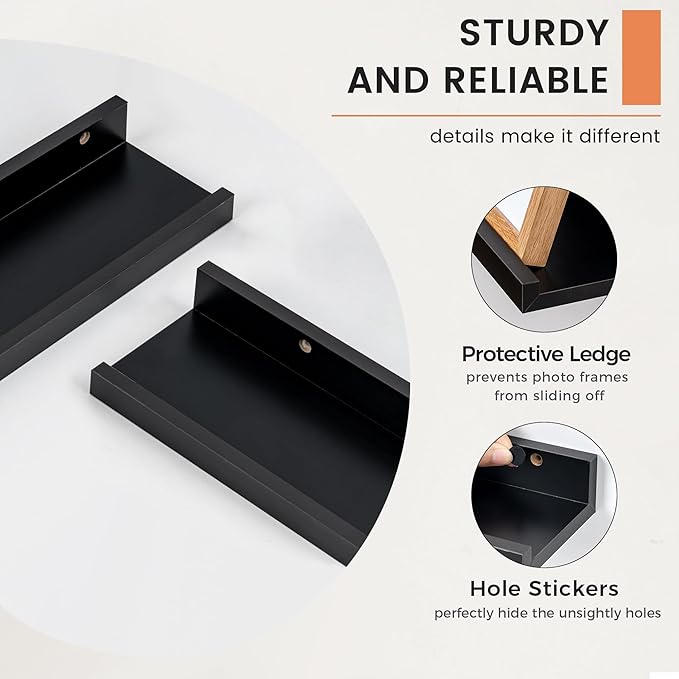 FLYJOE Picture Ledge Shelf, Floating Shelves Set of 2, 24 Inches Nursery Book Shelves for Toys Storage, Kids Bookshelf Wall Mounted for Living Room Bedroom Decor Books Photo Frames, Black
