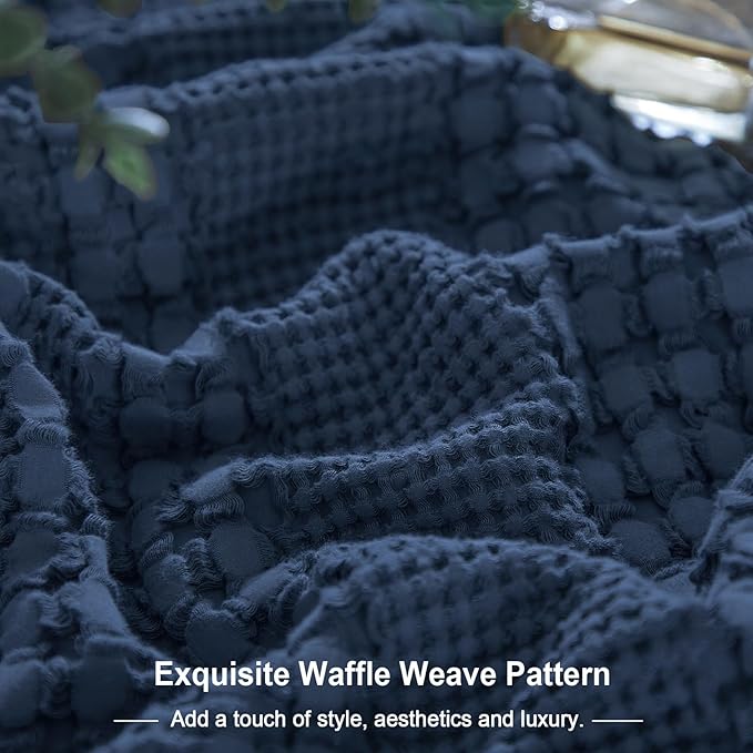 PHF 100% Cotton Waffle Weave Euro Sham Covers, 2 Pack 26" x 26" Bed Pillow Covers for Elegant Home Decor, No Filling, Luxury Aesthetic Soft Euro Pillow Cases for Bed, Blue Sapphire