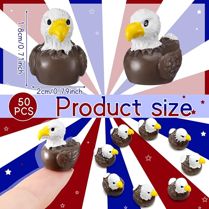 DoubleFill 50 Pcs Bald Eagle Duck Figurine Mini Patriotic Resin Ducks Bald Eagle Patterns Tiny Animals Figurines 250th Anniversary Sculpture Ornament for Home Office Desk Bathroom Kitchen