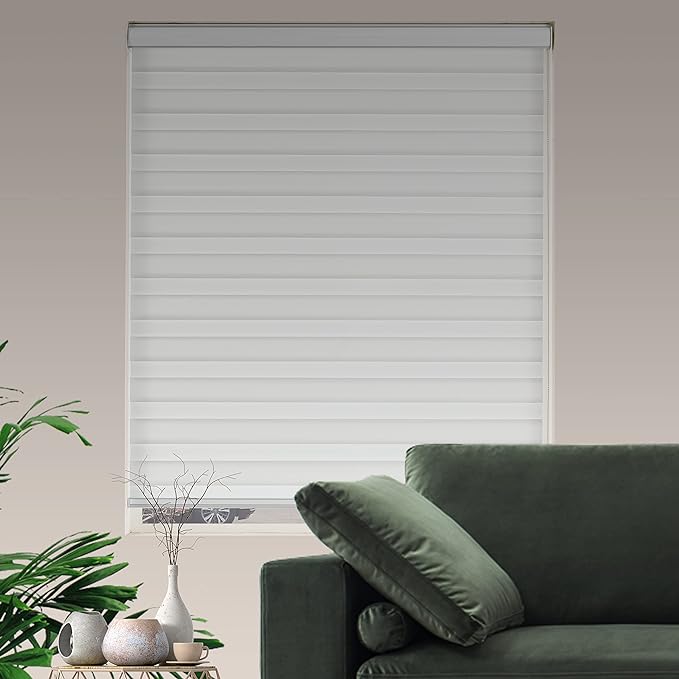 Zebra Roller Shades, Dual Layer Roll Up Blind for Living Room, Semi Sheer Shades Window Privacy Light Control for Day and Night, (Maximum Height 72inch, White Color, Width 26 inch)