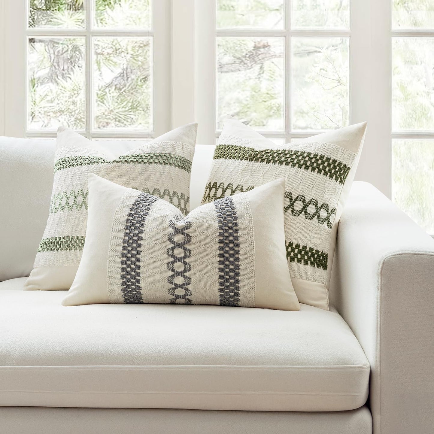 MIULEE Set of 2 Moss Green Boho Decorative Pillow Covers 20x20 Inch Farmhouse Rustic Couch Throw Pillows Modern Summer Cotton Cushion Covers Retro Cute Macrame Woven Home Decor for Bed Sofa Chair