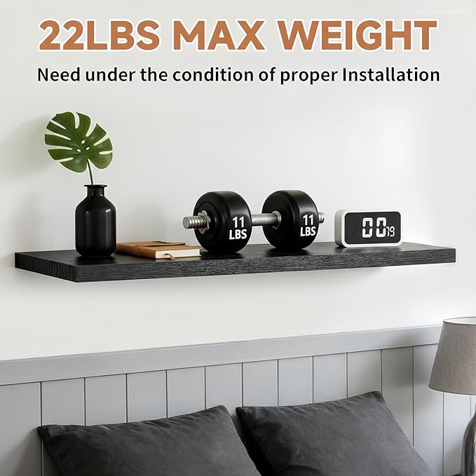 LifetimeWarranty Easy Install Floating Shelves,15.7" Wall Mounted Wooden Shelves, Small Wall Shelves for Storage&Wall Decor,Living Room,Kitchen,Office,Corner Shelf for Photo Book Plants,Set of 3 Black