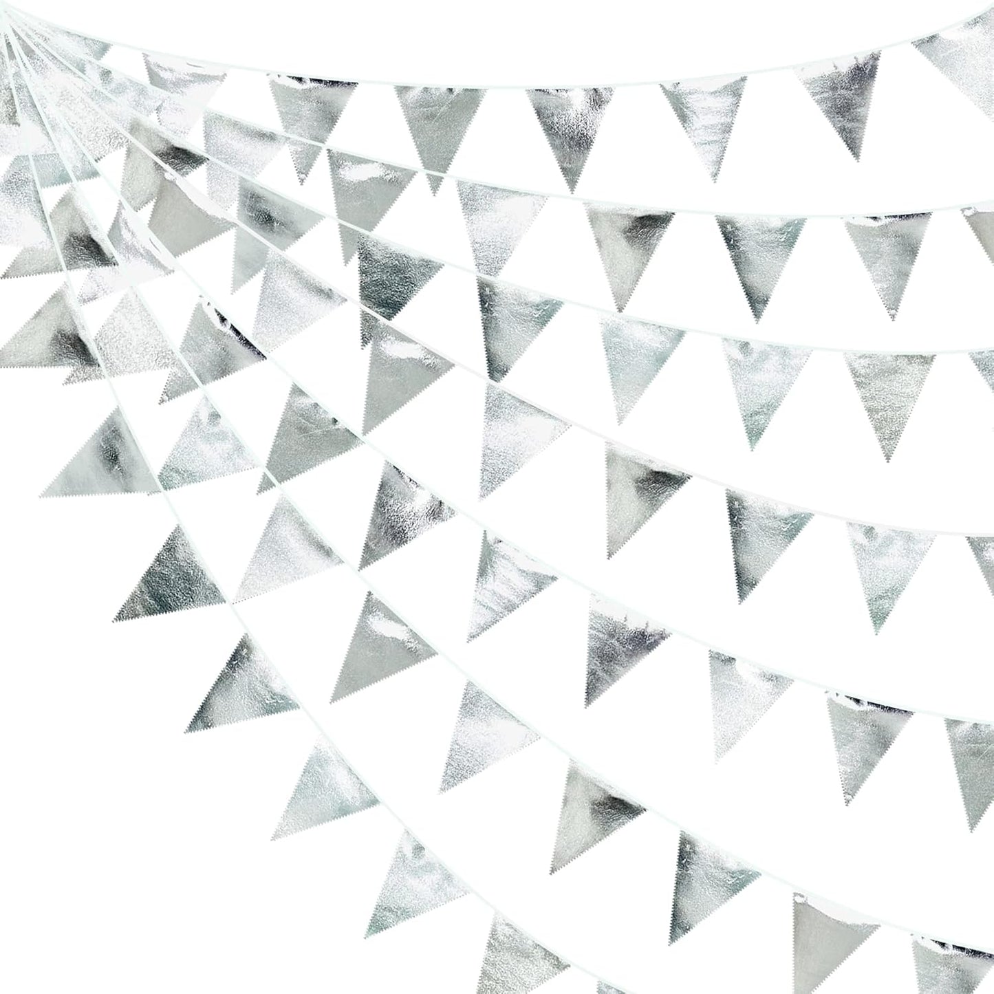 Silver Party Decorations Metallic Fabric Triangle Pennant Banner Silver Flag Bunting Garland for Graduation Birthday Wedding Bridal Shower Anniversary Engagement Bachelorette Party Decoration Supplies