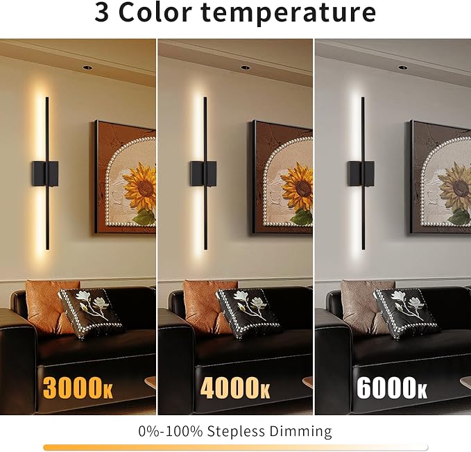 Battery Operated Wall Sconce Set of Two, Black, 28.3 inch | Remote Control, Rechargeable & Dimmable, Wireless, Peel and Stick Install, Timer Function