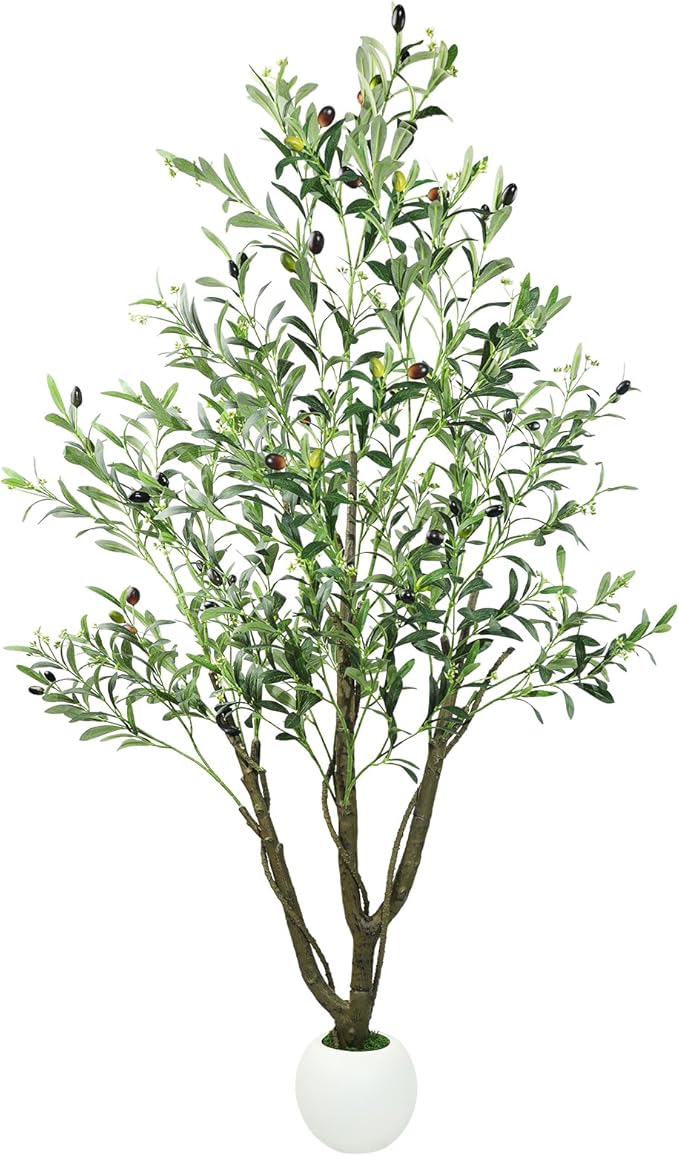 Caxchiling Artificial Olive Tree 5FT, Indoor Outdoor Faux Tree | Natural Trunk with Olive Fruits and Buds in White Planter for Home Office Living Room
