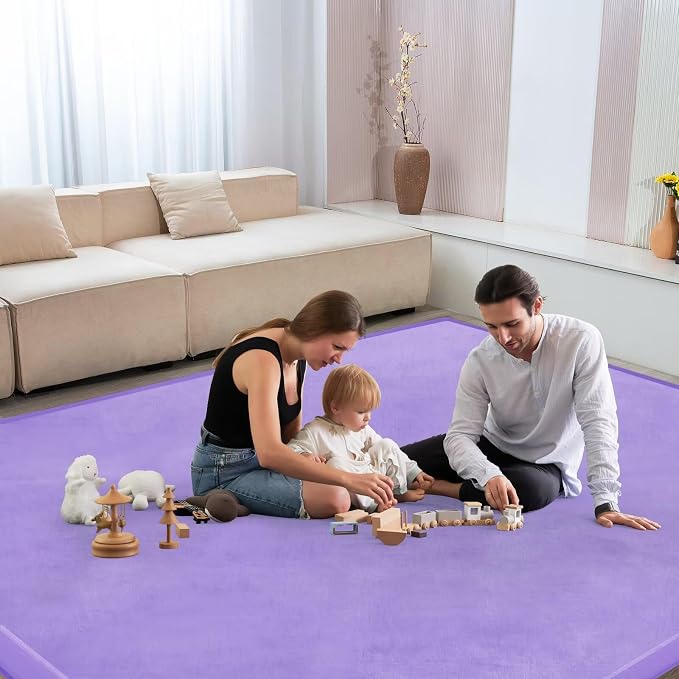 Baby Play Mat for Floor Nursery Muscle Mat Area Rug Playroom Rug 79"x138" Elastic Foam 1.3" Thick Crawling Mat for Babies,Toddlers, Infants (Lavender)