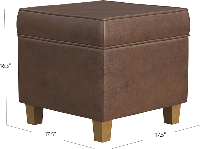 HomePop Square Ottoman with Lift Off Top - Brown Faux Leather