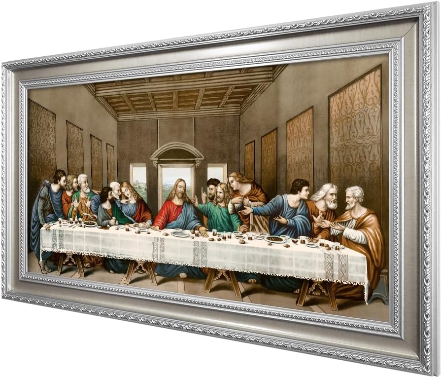 DECORARTS - The Last Supper, Leonardo da Vinci Classic Art Reproductions. Giclee Prints Acid Free Cotton Canvas with Matching Silver Solid Wooden Frame. Total Framed Size: 34.5" W x 20.5" H