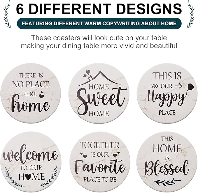 Housewarming Gifts for New Home Coasters Farmhouse Coffee Table Decor Set of 6 Pack Ceramic Cup Coaster Modern House Warming Gift Decorations Coster Cute Marble Drink Coasters Set
