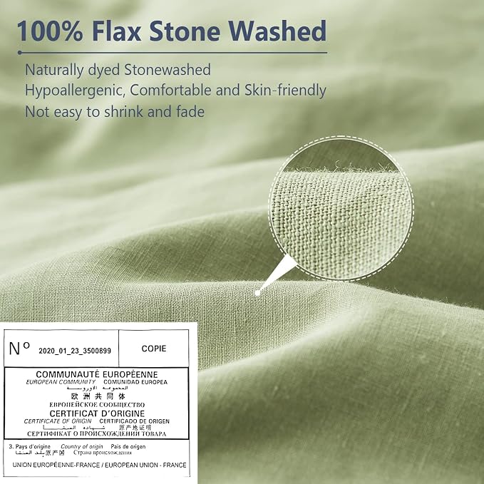Simple&Opulence 100% Linen Pillow Case King Size Set of 2, Sage Green Pillow Covers with Overlap Closure, Luxury Breathable Pillowcases Protectors Suitable for All-Season (20" X 36", Sage Green)