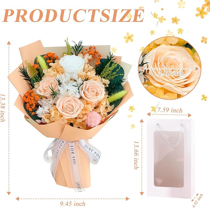 Flowers for Delivery,Preserved Flowers Bouquets – 4 Eternal Champagne Roses that Last 2-3 Years,Mothers Day Gifts for Mom,Grandma, Wife, Forever Flowers for Birthday,Valentines,Anniversary,Home Decor