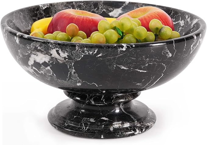 Radicaln Marble Fruit Bowl For Kitchen Counter 10" Inches Black Handmade Decorative Bowl For Kitchen Table, Ideal Key Holder, Candy Dish and Marble Pedestal Bowl
