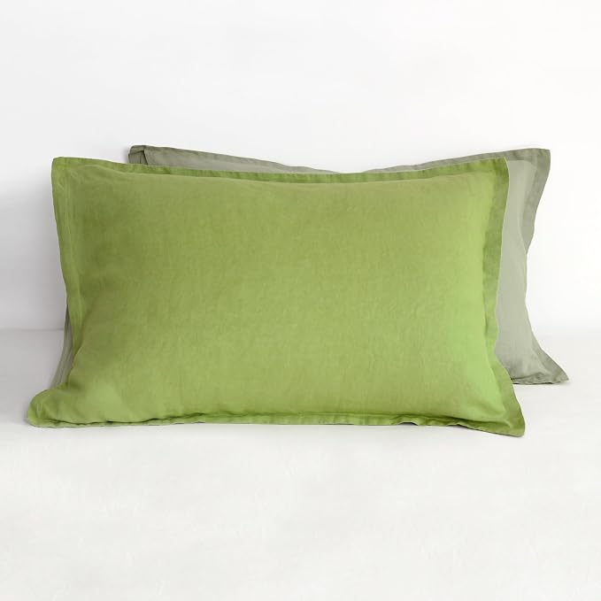 Linen World Linen Pillow Cases 20X40Inch Set of 2,100% French Natural Flax Pillowcase with Envelope Closure-Stone Washed Pillow Shams King Size,Lime Green&Sage Green