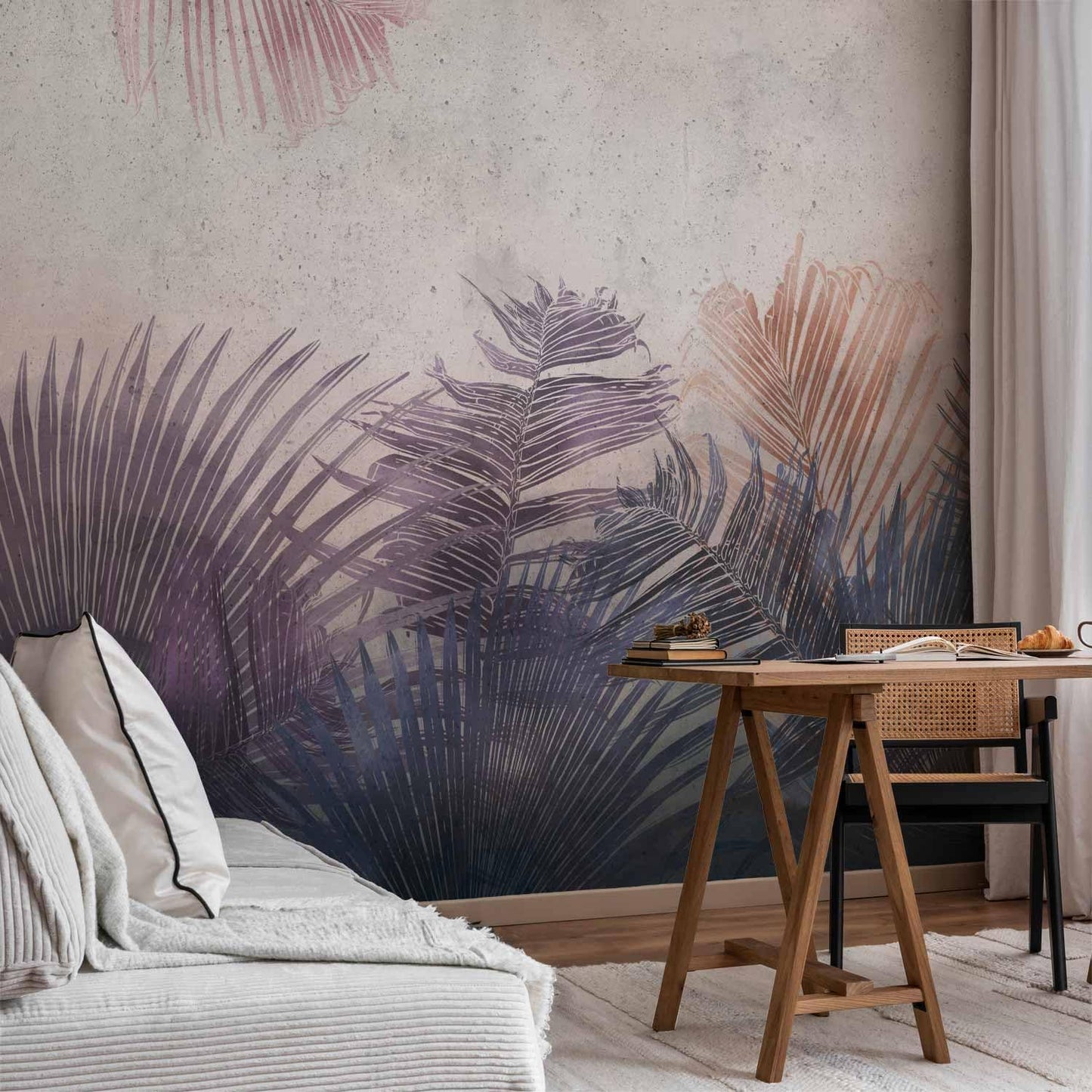 artgeist Wall Mural Jungle 177x124 in - XXL Non-Woven Wallpaper Fleece Wall Decor Photo Print Picture Image Design Leaves Botanical Nature Purple Grey b-A-0827-a-a