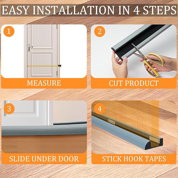 2 Pack Pack Door Draft Stopper 36" Adjustable Under Door Draft Stopper Soundproofing 30 Inch to 36 Inch Noise Blocker Seal Large Gap up to 1.2", Easy to Install Grey