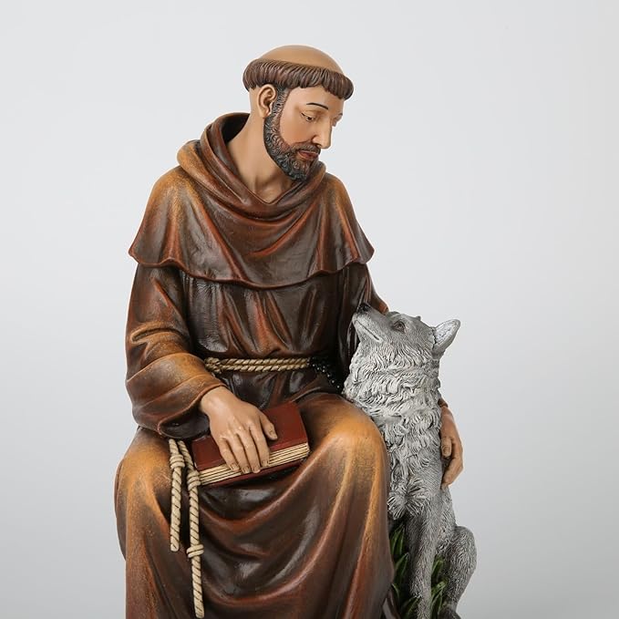 BC Catholic Saint Francis Statue, 10.5" H St. Francis of Assisi Inspirational Garden Figure, Religious Gift, Devotional Home décor, Renaissance Sculpture Handpainted by Buildclassic