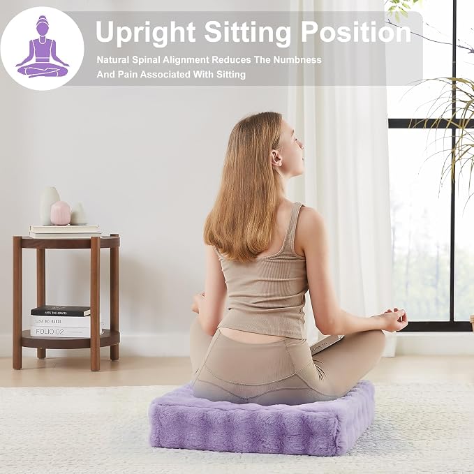 JKMAX 22 inches Floor Pillow for Adults - Large Meditation Cushion with Thick Foam & Soft Tufted Cover - Premium Outdoor Square Floor Cushion Seat - Yoga Pillows for Sitting On Floor - Light Purple