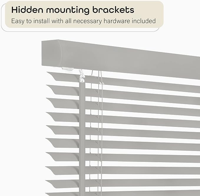 Cordless Light Filtering Mini Blind - 39 Inch Width, 64 Inch Length, 1" Slat Size - Grey - Cordless GII Morningstar Horizontal Windows Blinds for Interior by Achim Home Decor