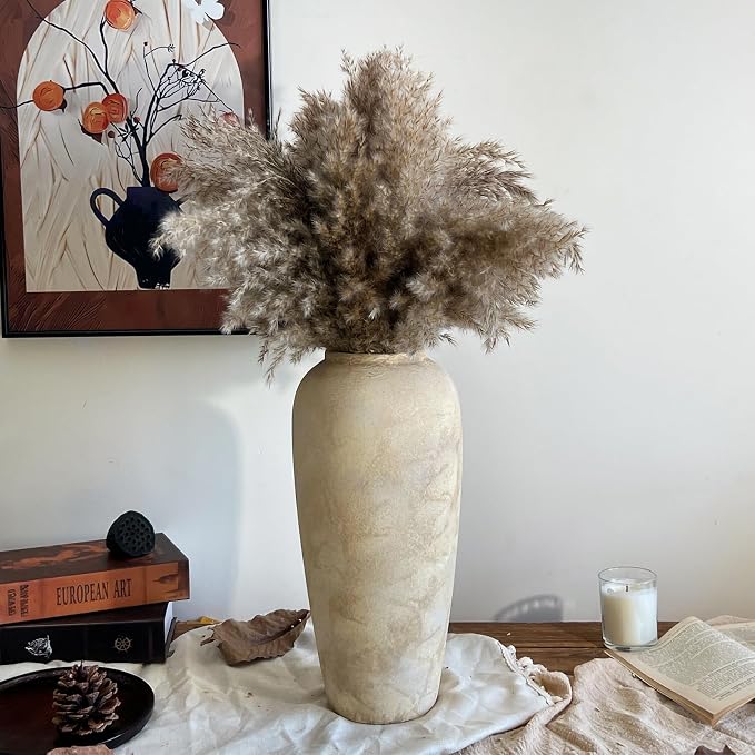 15 Inch Farmhouse Decor Ceramic Rustic Vase,Beige Handmade Flower Vases for Centerpieces,Pottery Vase for Living Room,Kitchen & Bedroom Decor,Vintage Ceramic Vases for Wedding