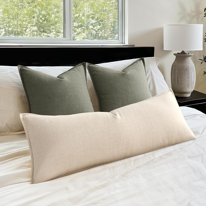 MIULEE Thick Textured Long Body Pillowcase, 1 Pack 14x36 Natural Linen Decorative Body Pillow Cover for Bed Couch Sofa, Neutral Cushion Cases, Modern Farmhouse Home Decor, No Filling