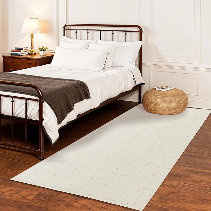 LIANLAM Washable Rug Area Rugs for Living Room - Stain Resistant Non-Slip Backing Boho Rug for Bedroom,Durable & Ultra-Thin Vintage Large Area Rug(2' x 6',White)